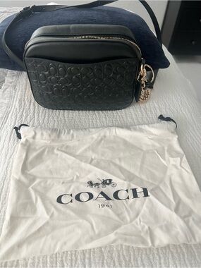 Coach Black Embossed Signature Camera Crossbody Bag